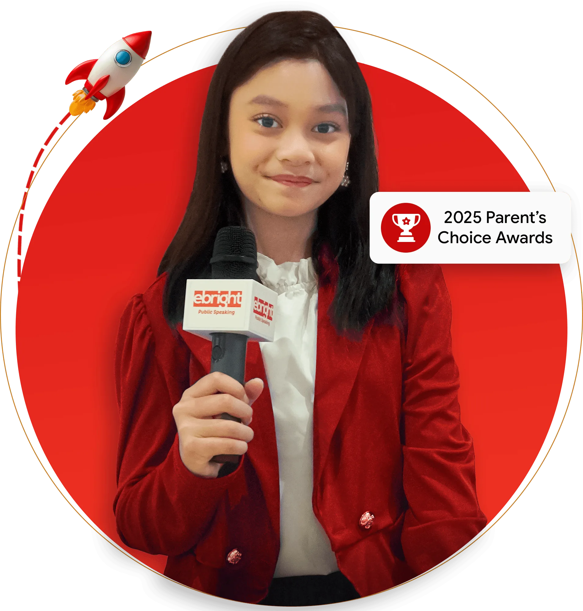 Confident young Ebright speaker holding a microphone