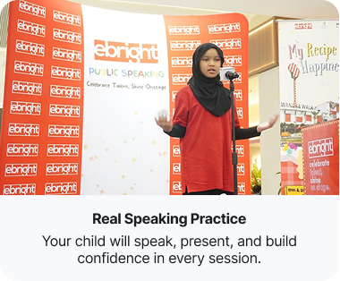 Real Speaking Practice — your child will speak, present, and build confidence in every session.